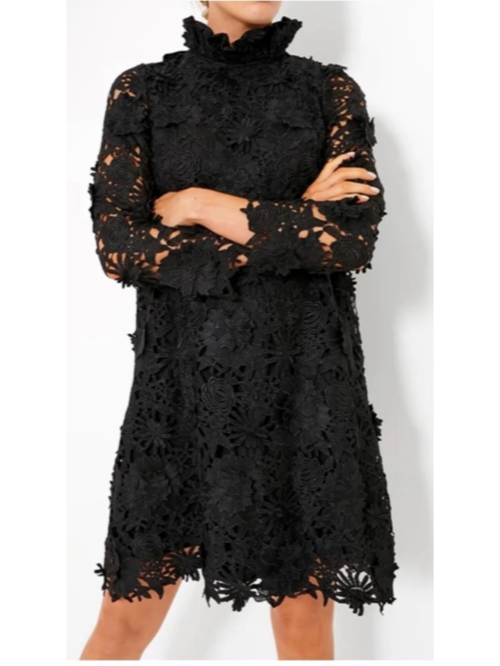Tuckernuck Daphne Black Floral Lace Long Sleeve Mini Dress Size XL New - Picture 5 of 9
